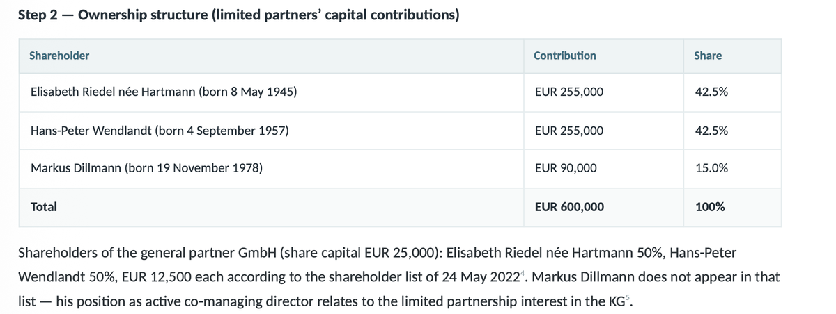 Extract from the dossier: ownership structure with each partner's capital contribution