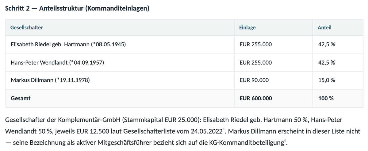 Ausschnitt: Anteilsstruktur aus dem Registerauszug